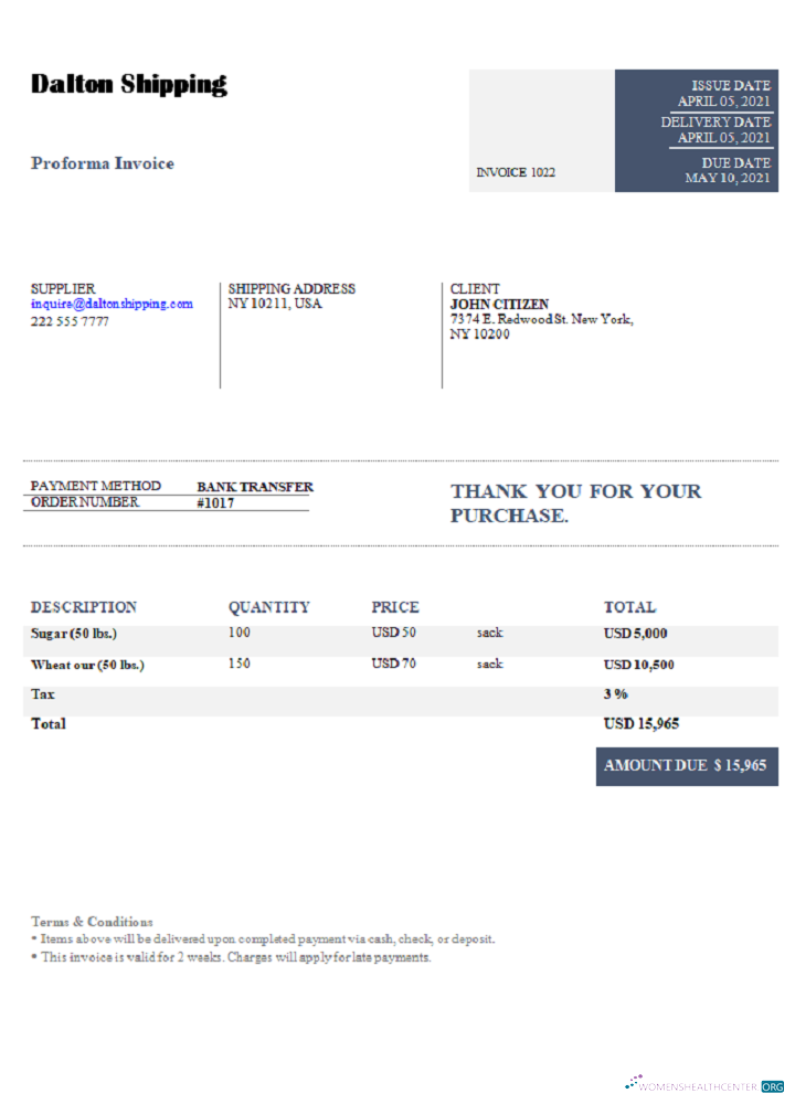 Download USA Dalton Shipping invoice Photoshop template